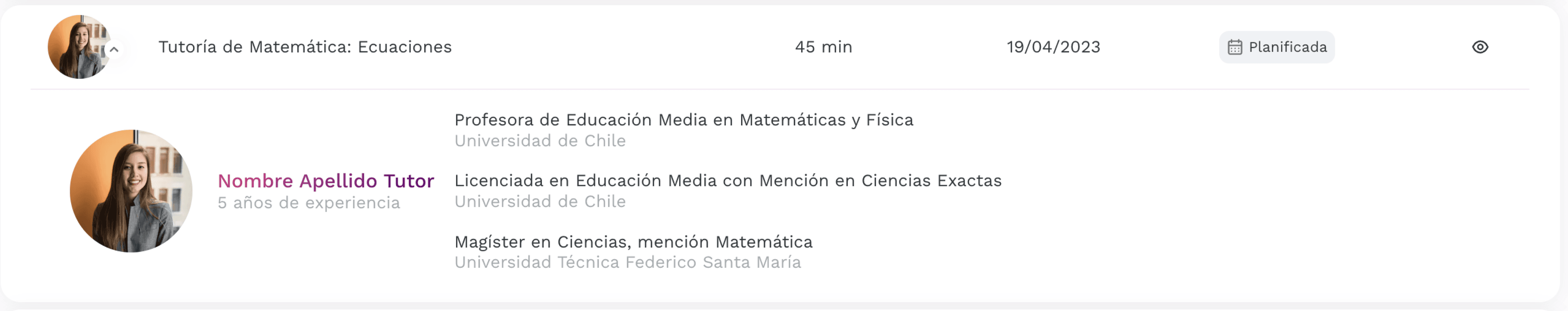 Fila de tabla con dropdown